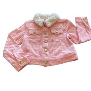 Isaac Mizrahi Pink Corduroy Jacket Faux Fur Collar Size XS 4